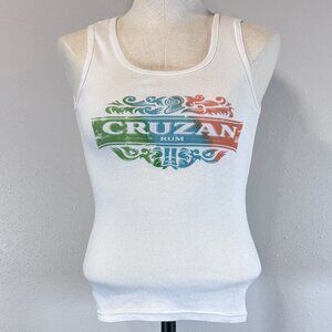 Cruzan Rum Womens Size Small White Tank Top Multicolor Logo Lightweight Islands